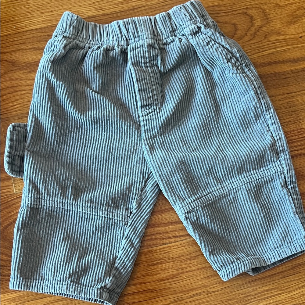 Grey corduroy wide leg baby pants. Unisex. 3-6m